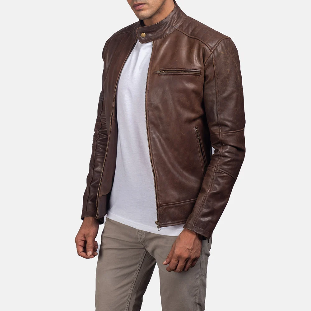 Dean Brown Leather Biker Jacket - Image 8