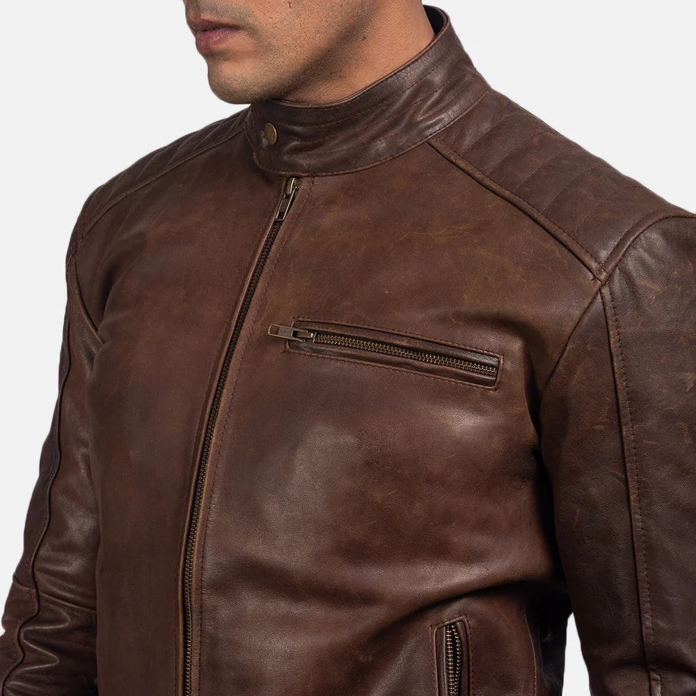 Dean Brown Leather Biker Jacket - Image 4